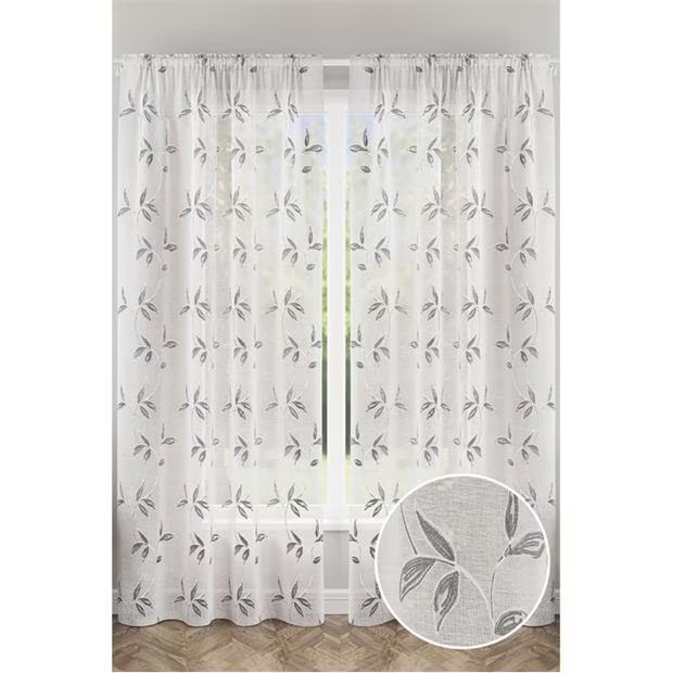 Tyrone Textiles Oasis Embroidered Leaf Design Voile Panels - Pair