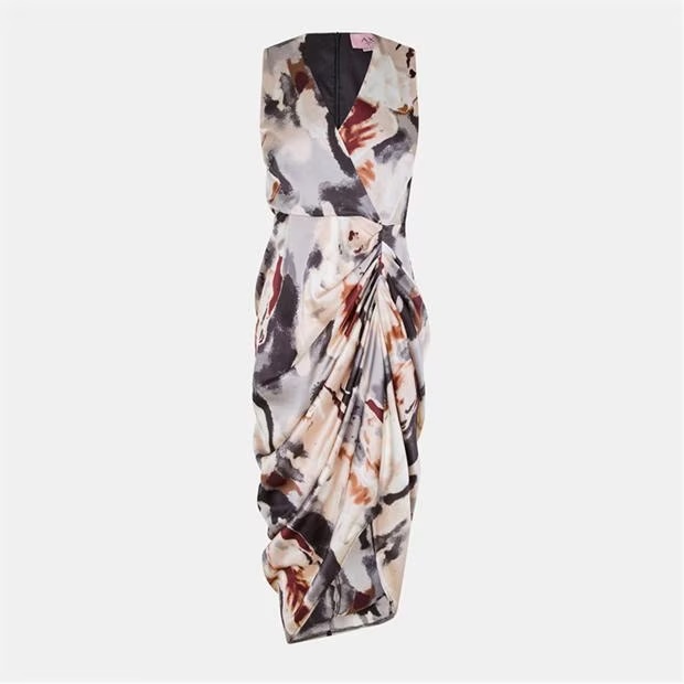 AX Paris Marble Print Wrap Top Gathered Skirt Midi Dress