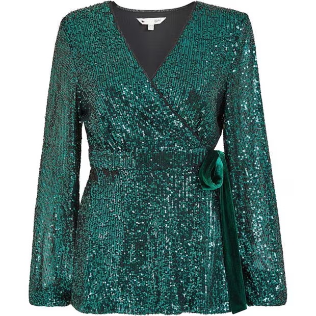 Yumi Yumi Black Sequin Wrap Top With Velvet Tie