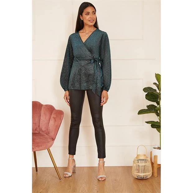 Yumi Yumi Green Sparkle Velvet Wrap Top