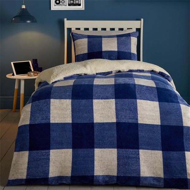 Bedlam Cosy Oversize Gingham Check Duvet Cover Set - Blue