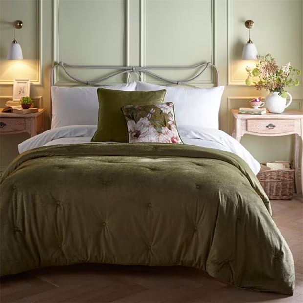 Appletree Austell Quilted Velvet Bedspread in Olive