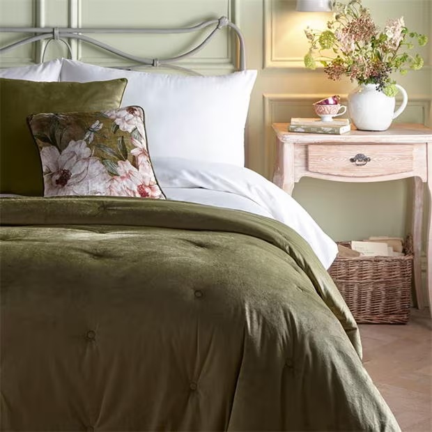 Appletree Austell Quilted Velvet Bedspread in Olive