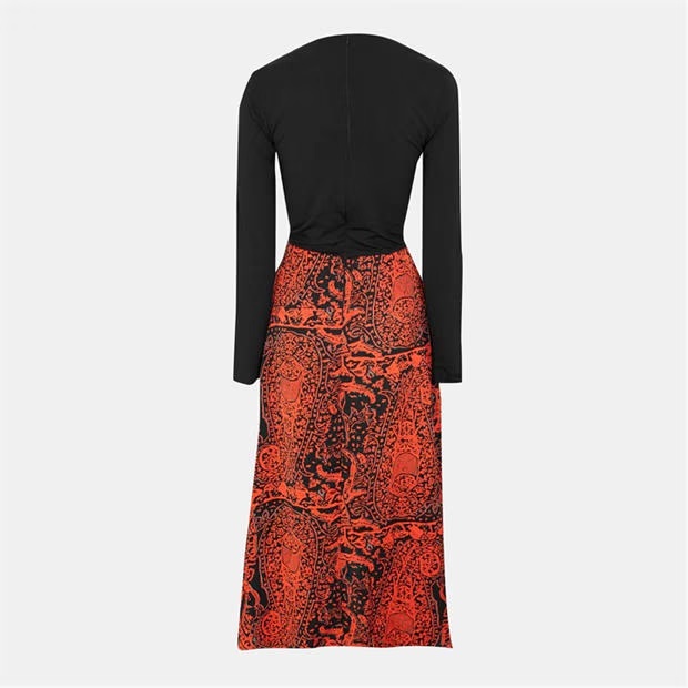 AX Paris Red And Black Printed Long Sleeve 2 In 1 Midi Dress