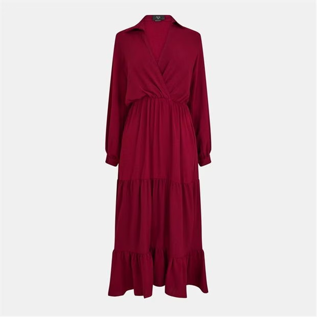 AX Paris Wine Long Sleeve Wrap Top Smock Midi Dress