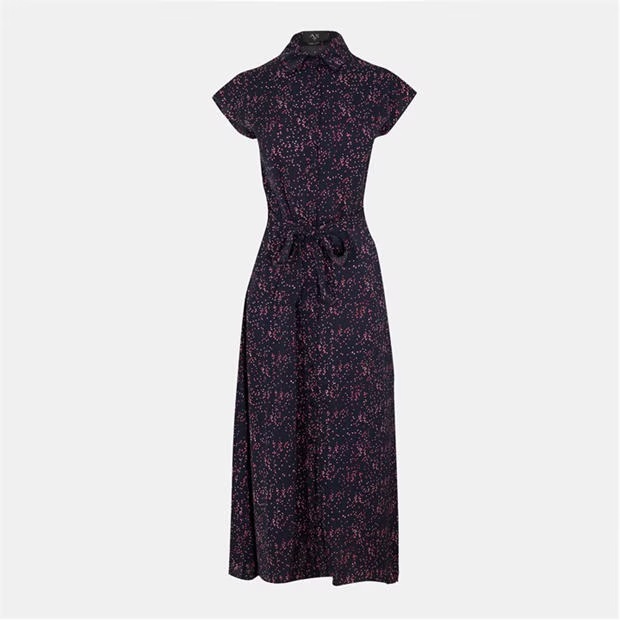 AX Paris Navy And Pink Printed Short Sleeve Midi Shirt Dress