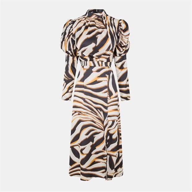 AX Paris Multi Print High Neck Long Puff Sleeve Midi Dress
