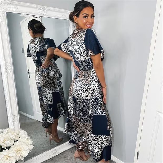 AX Paris Animal Print Patchwork Wrap Midi Dress