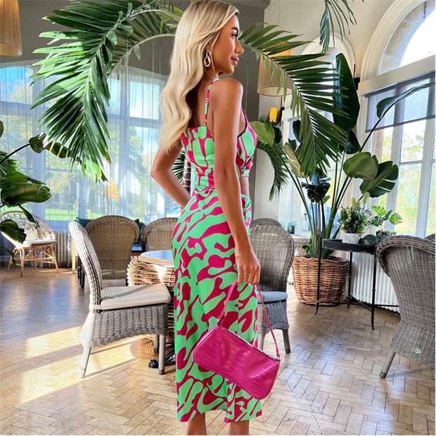 AX Paris Abstract Print Asymmetric Cut Out Midi Dress