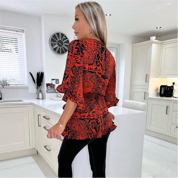 AX Paris And Black Printed Frill Hem Wrap Top