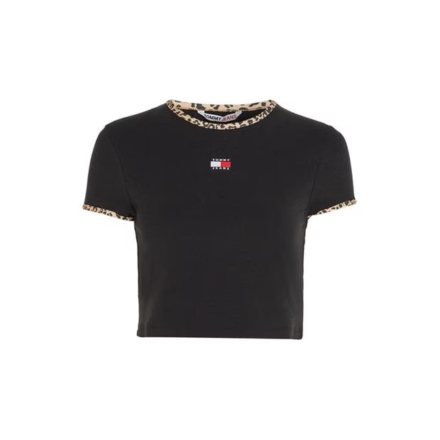 Tommy Jeans Cropped Leopard Binding T Shirt