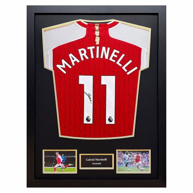 AllStarSignings Ltd Gabriel Martinelli signed and framed Arsenal shirt