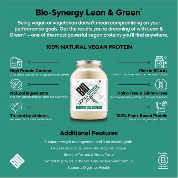 Bio-Synergy Lean & Green vegan protein - peanut - 908g