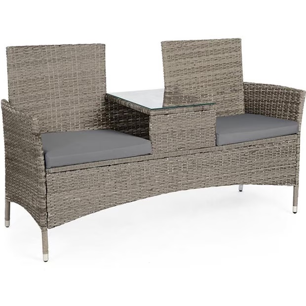 VonHaus Bali Grey Rattan Garden Loveseat
