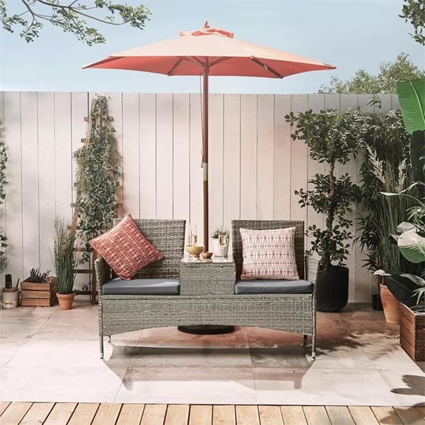 VonHaus Bali Grey Rattan Garden Loveseat