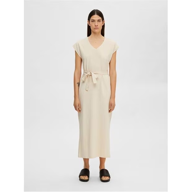 Selected Femme Cap Sleeve Belted Midi Dress