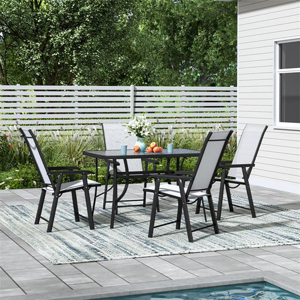 Breeins Outdoor Tempered Glass Table with 4 Chairs Grey