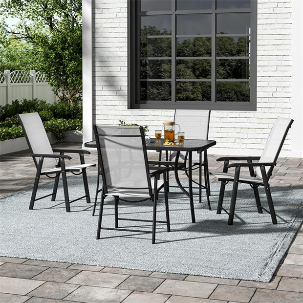 Breeins Outdoor Tempered Glass Table with 4 Chairs Grey