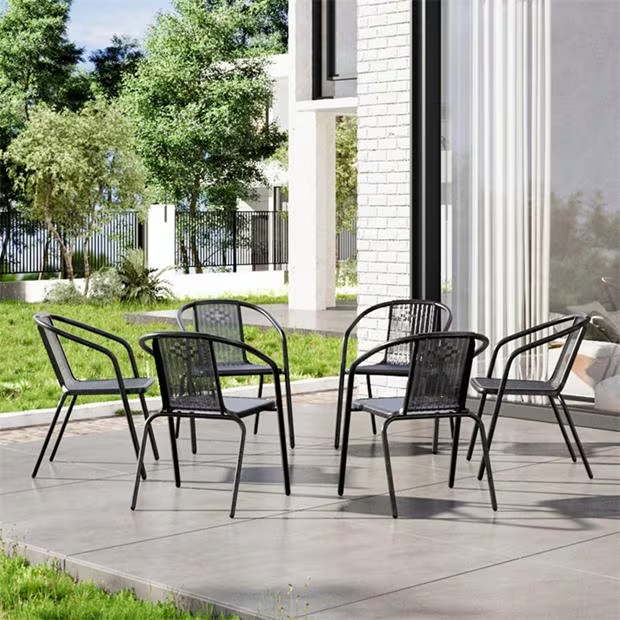 Breeins 6Pcs Stacking Rattan Dining Table Black