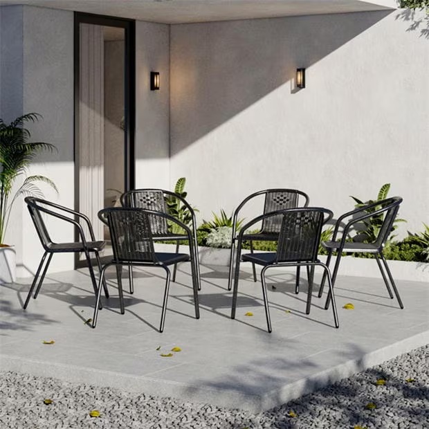 Breeins 6Pcs Stacking Rattan Dining Table Black