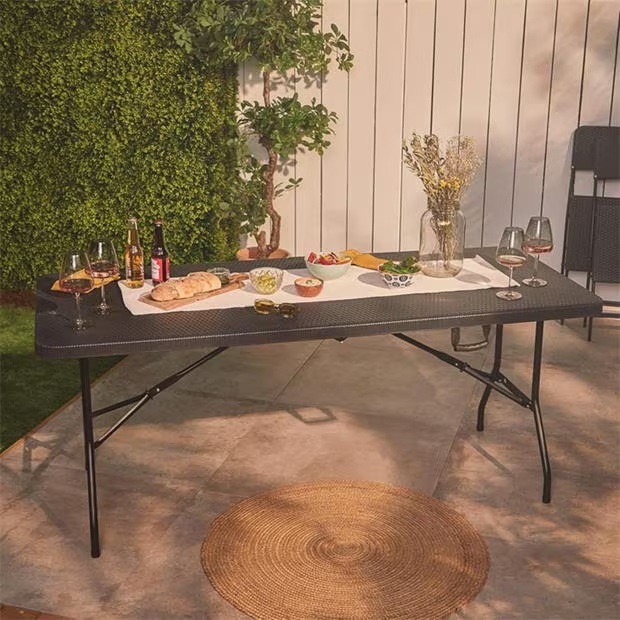 VonHaus Rimini Faux Black Rattan Foldable Table