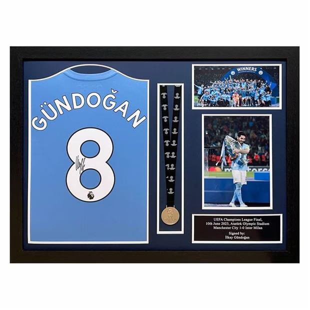 AllStarSignings Ltd Ilkay Gundogan signed framed Manchester City shirt