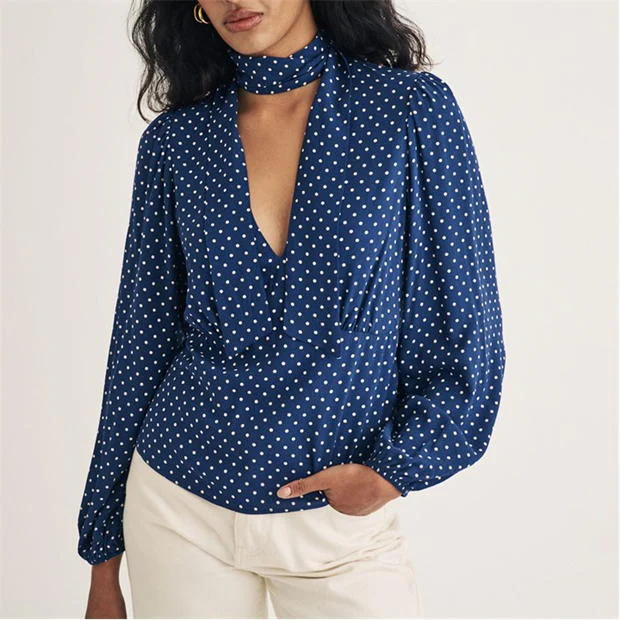 Nobodys Child Karen Polka Dot Tie Neck Blouse