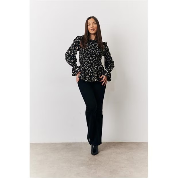 In The Style Multi Floral Belted Shirred Bust Blouse