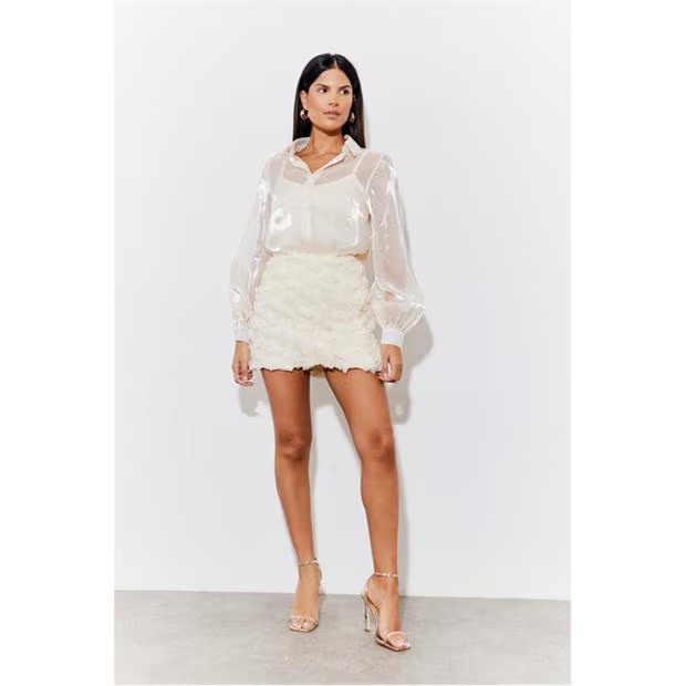 In The Style Cream Shimmer Organza Shirt