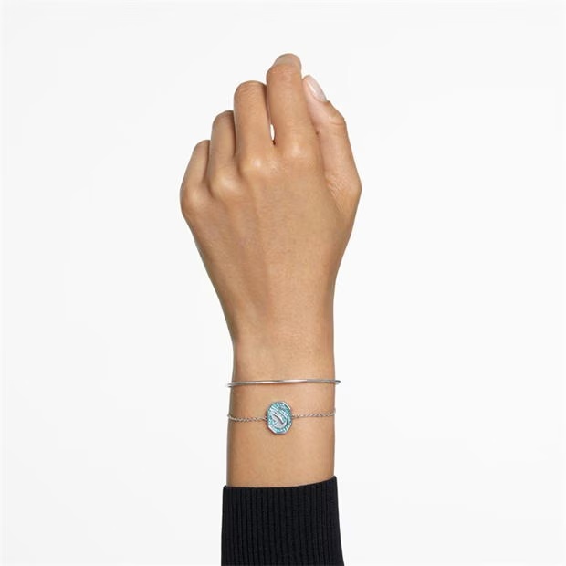 Swarovski Swan bangle, Swan, Blue, Rhodium plated