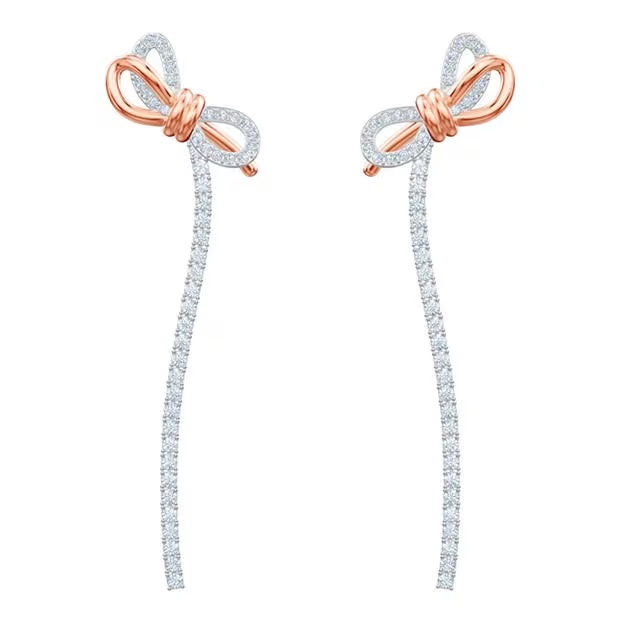 Swarovski Lifelong Bow drop earrings, Bow, White, Mixed metal finish