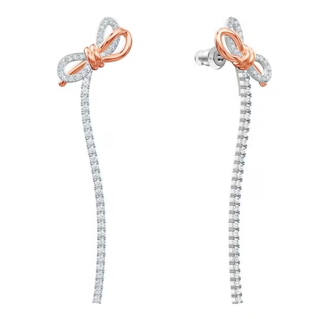 Swarovski Lifelong Bow drop earrings, Bow, White, Mixed metal finish