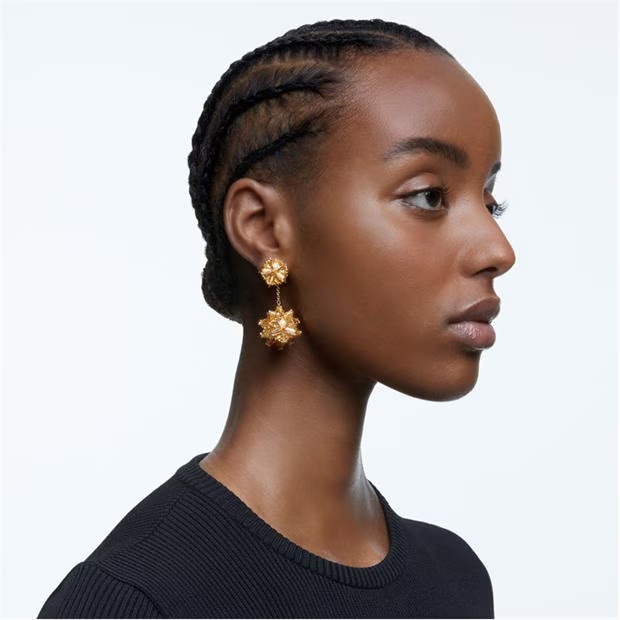 Swarovski Curiosa drop earrings, Geometric cut, Orange, Gold-tone plated