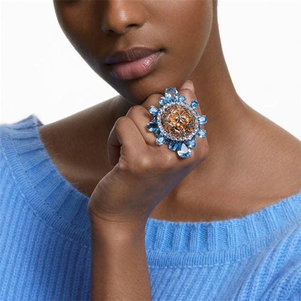 Swarovski Curiosa cocktail ring, Multicolored, Rhodium plated