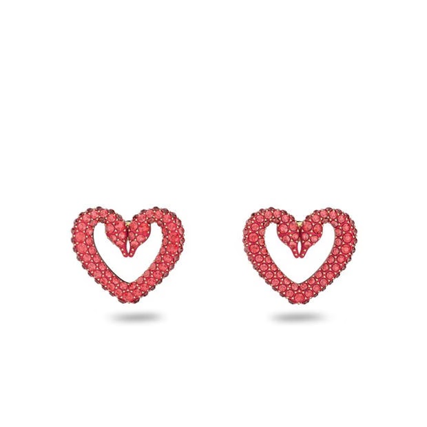Swarovski Sublima stud earrings, Heart, Small, Red, Gold-tone plated
