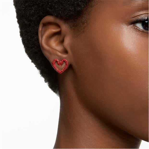 Swarovski Sublima stud earrings, Heart, Small, Red, Gold-tone plated