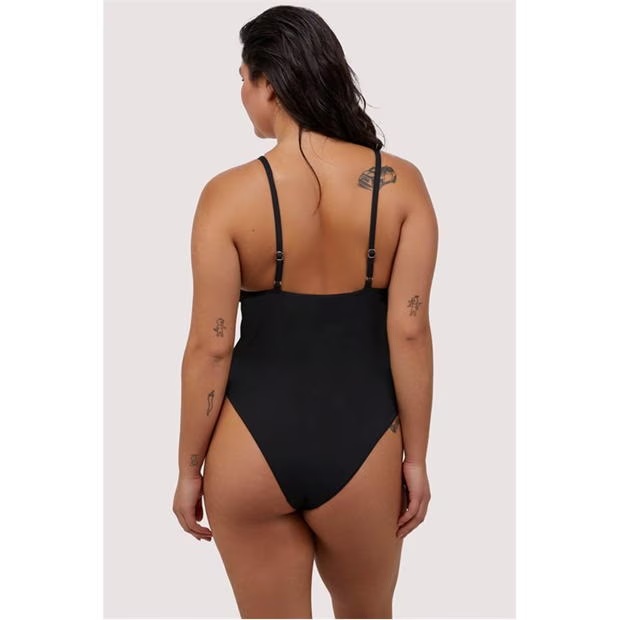 Wolf and Whistle Fuller Bust Black Eco Studded Lace-Up Swimsuit
