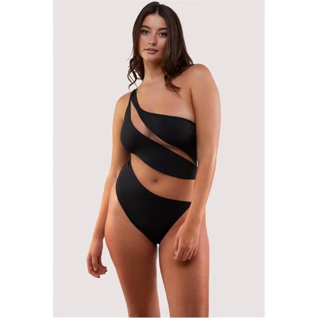 Wolf and Whistle Fuller Bust Asymmetric Swimsuit Nude Mesh Inserts