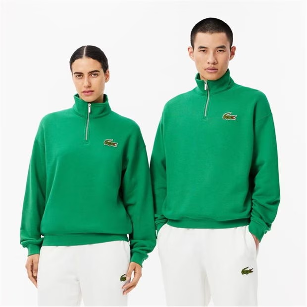 Lacoste Loose Fit Zip Neck Badge Accent Sweatshirt