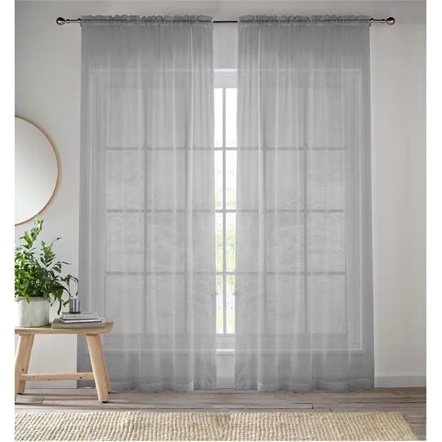 Tyrone Textiles 2 Plain Sheer Voile Panels with Rod Pocket (Pair)