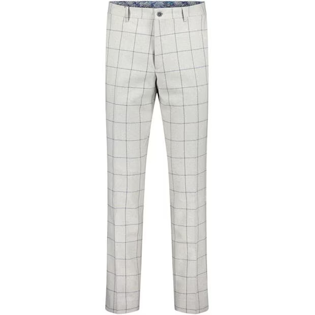 Guide London Italian Cotton & Wool Blend Check Trousers