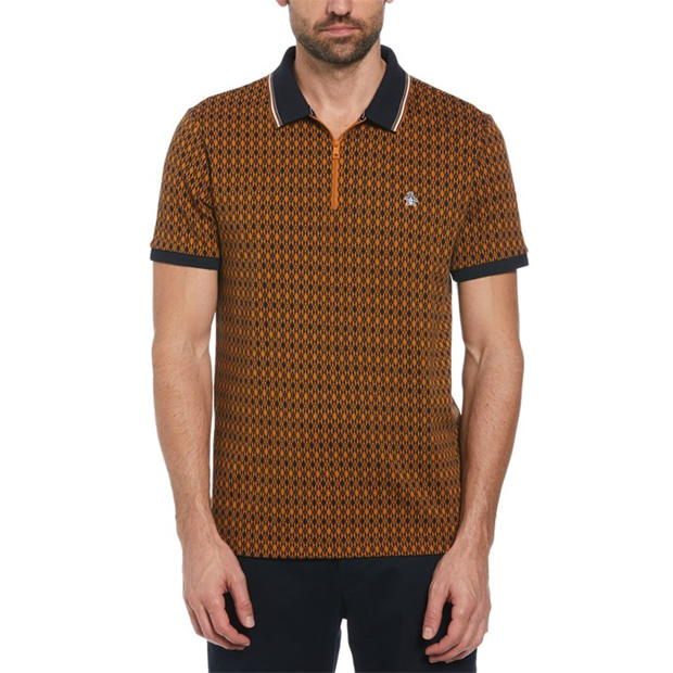 Original Penguin Over Print quarter Zip Polo Shirt
