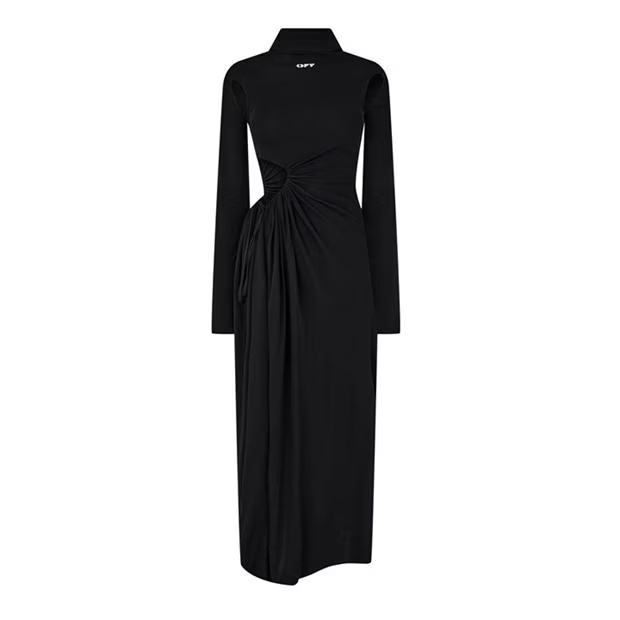 OFF WHITE Stamp Ruched Layered Maxi Dress