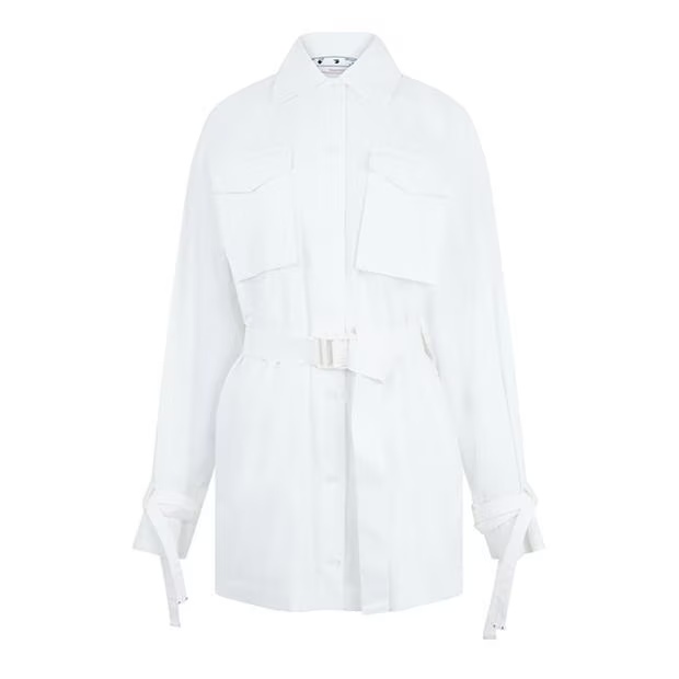 OFF WHITE Poplin Short SleeveCargo Shirt Dress