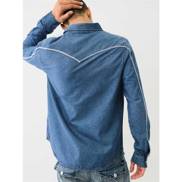 True Religion Chambray Long Sleeve Flannel Shirt Mens
