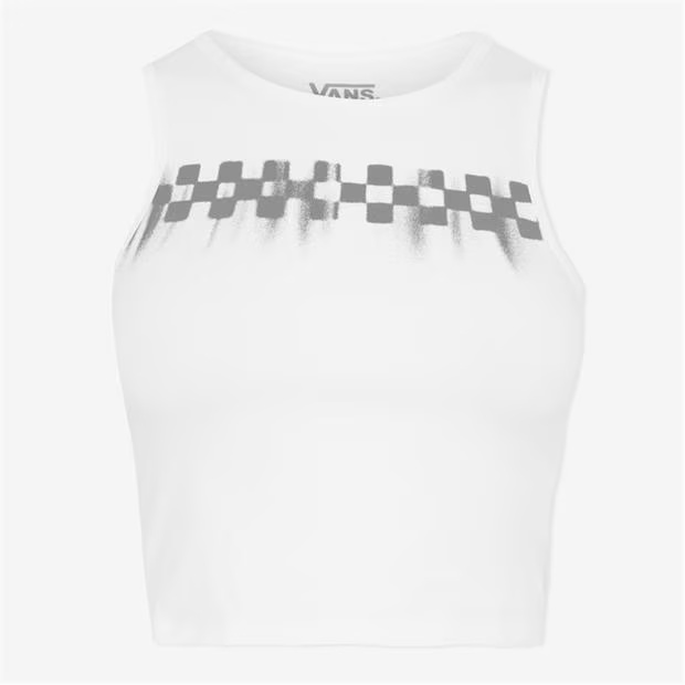 Vans Check Wash Fitted Crop Tank White Vest Womens