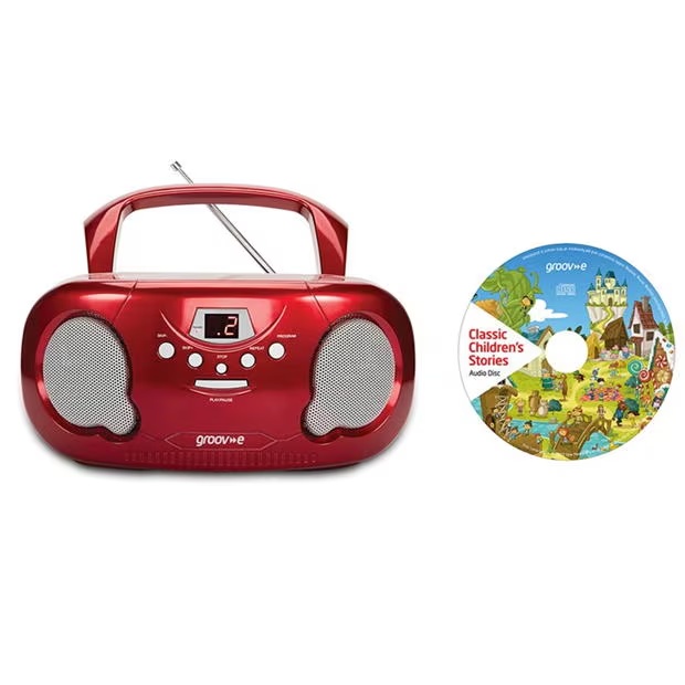 Groov-e Portable Boombox with Childrens Stories CD - Red