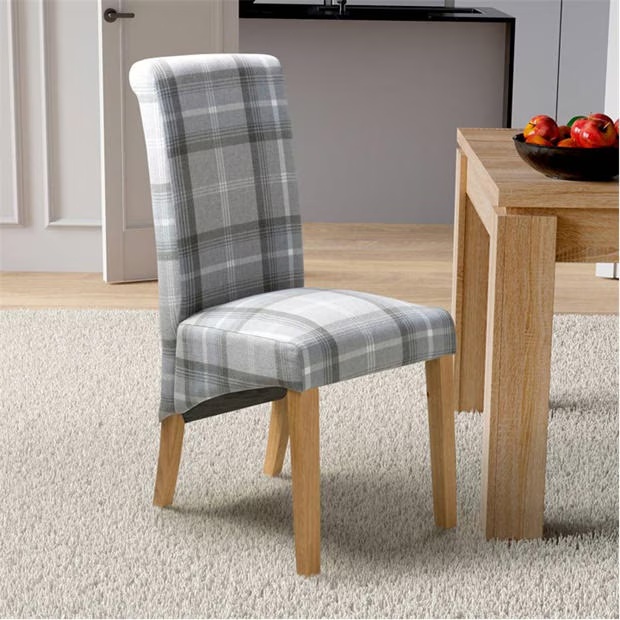 Shankar Pair of Karta Scroll Back Check Grey Dining Chairs