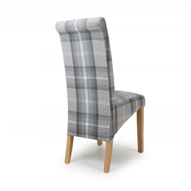 Shankar Pair of Karta Scroll Back Check Grey Dining Chairs