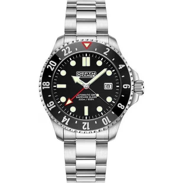Depth Charge Charge Stainless Steel Black Dial Dive Watch